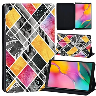 Image of Printed Leather slim lightweight Stand Cover Case for Samsung Galaxy Tab A 10.1 2019 (Model: SM T510 T515), with Function (Black) (yellow pink marble)