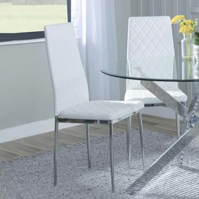 Image of Set of 8 Novato White Faux Leather Dining Chair with Chrome Legs