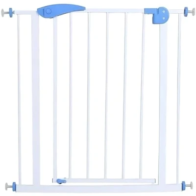 Image of Zanbeel Baby Safety Gate Pet Dog Barrier Auto Close Stair Pressure Fit Child for Stairs &amp; Doorways Easy Install Toddler (White,Blue 70 75 cm)