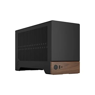 Image of Fractal Design Terra Graphite Wood Walnut front panel Small form factor mITX gaming case PCIe 4.0 riser cable USB Type C Anodized aluminum panels