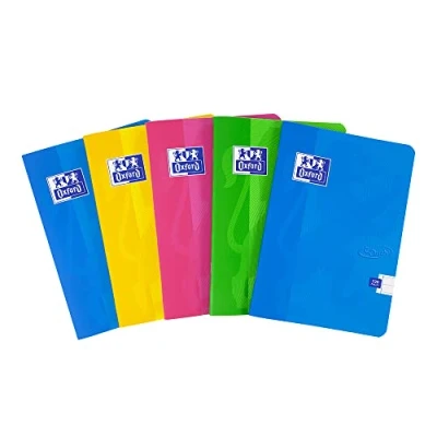 Image of Oxford Touch A5 Premium Exercise Books, 8mm Lined, 120 Pages, Assorted Colours, Pack of 5