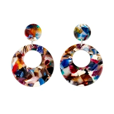 Image of Clip On Earrings Silver Plated Drop Earring With Multi Coloured Acrylic Elica M