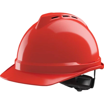 Image of MSA V Gard 500 Vented Safety Helmet with Fas Trac III Suspension and Sewn PVC Sweatband, Red