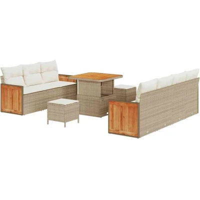 Image of vidaXL 10 Piece Garden Sofa Set with Cushions Beige Poly Rattan Acacia