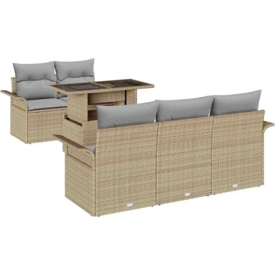 Image of vidaXL 6 Piece Garden Sofa Set with Cushions Beige Poly Rattan