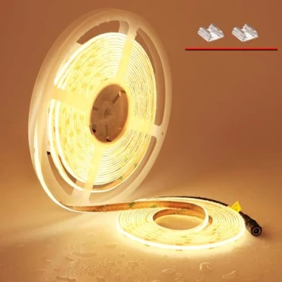 Image of TOPAI 24V COB LED Strip 10M Warm White 3000K Outdoor Waterproof Dotless Super Bright 7000Lm, CRI&gt;93, Self Adhesive, 384LED/M, 8mm Width, Flexible Cuttable for Cabinet Home DIY Lighting Projects