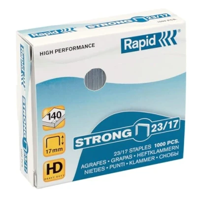 Image of Rapid 23/17mm Strong Staples, For Stapling 110 140 Sheets, Use with Heavy Duty Staplers, Galvanised Wire, Box of 1000, 24870300