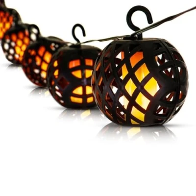 Image of 8pc LED Solar Rattan Ball Flame Effect String Light Patio Outdoor Garden Lantern