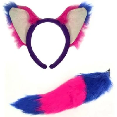 Image of jokeshop Pink &amp; Purple Cheshire Cat Ears Tail Set Alice Headband Animal Book Day Adult Fancy Dress Costume