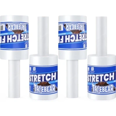 Image of TAPEBEAR Mini Shrink Wrap, Hand Held Plastic Packaging Film 102mm x 305m Clear Pallet Wrap Stretch Wrapping for Moving, Packing Furniture, Book, Plate, 4Rolls