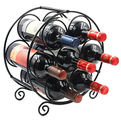 Image of PAG 7 Bottles Small Wine Rack,Metal Floor Tabletop Rack Free Standing,Home Kitchen Storage Organiser Bottle Holder,Black