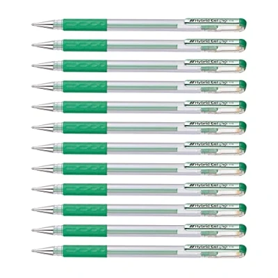 Image of Pentel 0.8mm Tip Hybrid Gel Metallic Comfortable Finger Grip Ink Pen Green