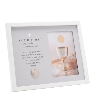 Image of Widdop Faith and Hope Grey Frame First Communion Photo 4&quot; x 6&quot; Wooden Material Religious Commerative Gift Picture