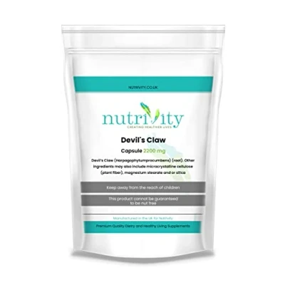 Image of Devils Claw 2200mg Vegan Capsule Back &amp; Muscle Pain Relief Anti Inflammatory Joint and Aches Support Supplement Properties by Nutrivity 240 Capsules