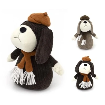 Image of Corduroy Beagle Dog Doorstop Shaped Door Stop with Hat Ribbed Fabric Animal Decorative Weighted Stopper Colour Varies One Supplied