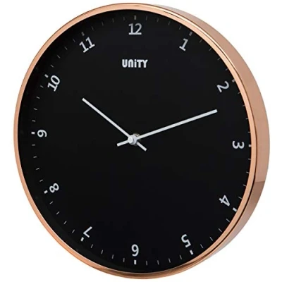 Image of Unity Wall Clock, Plymouth Rose Gold, Modern, Black Dial, 30 cm / 12 inch