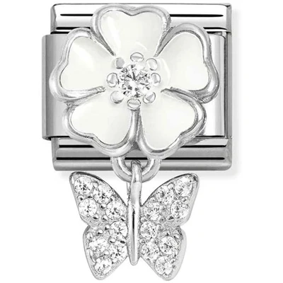 Image of Nomination White Flower With Butterfly Charm