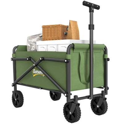 Image of Outsunny 41L Festival Trolley on Wheels, Small Garden Folding Cart, 60kg Heavy Duty Collapsible Wagon with Adjustable Handle and Carrying Bag for Beach, Camping, Festival, Green
