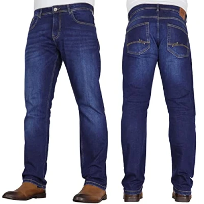 Image of Crosshatch Mens &#039;Tarrow&#039; Straight Leg Stretch Denim Jean with Designer Belt by JeanBase Dark Wash (Without Belt) 30W X 32L