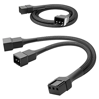 Image of KabelDirekt 90cm 3 pin fan extension cable + 15cm to 2 x Y