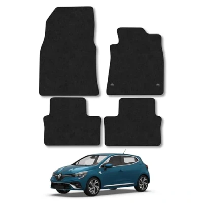 Image of Car Mats Compatible with Renault Clio (2019 ) Tailored Fit Black Carpet Floor Set Accessory Custom 4 Pieces Anti Slip Backing &amp; Binding Trim Edge