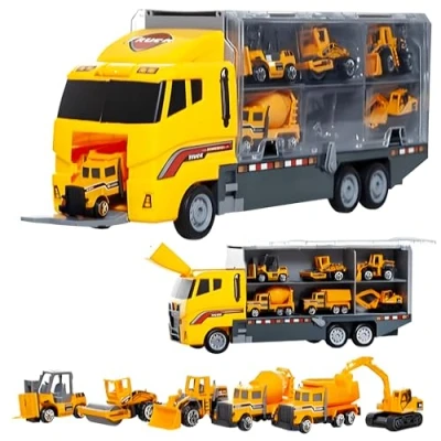 Image of RLS Diecast Transporter Vehicle Playset Construction Toy Cars Model Trucks, Truck Mini Excavator Digger Dumper Tractor for Kids boys Age 3+