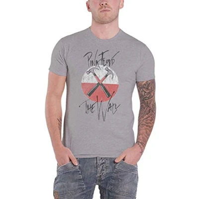 Image of PINK FLOYD T Shirt The Wall Faded Hammers Logo New Official Mens Grey