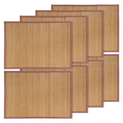 Image of BambooMN Bamboo Slats Placemat with Fabric Border Solid Colour Print 18&quot; x 13&quot; Brown, 8 pcs