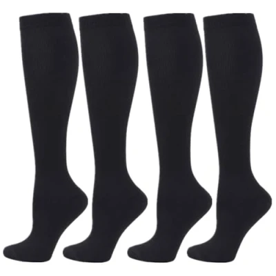 Image of Zingso Compression Socks for Women Men, 2 Pairs 20 25mmHg Knee High Stockings Sport, Athletic, Edema, Diabetic, Varicose Veins, Travel, Pregnancy, Nursing (L/XL, Black Black)