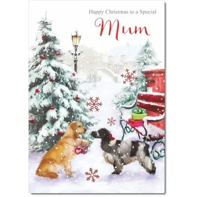 Image of doodlecards Mum Christmas Card Two Dogs in Snow Medium Size for with Plain Envelope