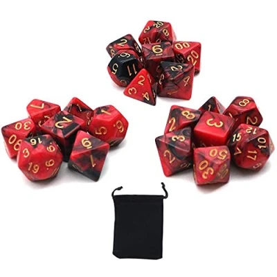 Image of DollaTek Polyhedral dice Set Table Games 3 Sets x 7 (21 Pieces) Die Series D20 D12 D10 D8 D6 D4 DND RPG MTG Double Colors One Piece (Black and Red)
