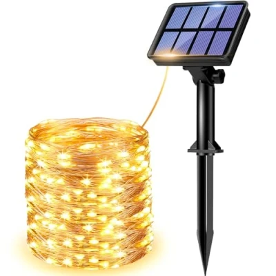 Image of Litogo Solar Fairy Lights Outdoor, 12m 120LED Garden 8 Modes Waterproof Copper Wire Decorative String for Patio, Gate, Yard, Trees, BBQ, Wedding, Party (Warm White)