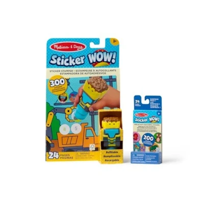 Image of Melissa &amp; Doug Sticker Wow Bulldozer Bundle: 24 Page Activity Pad, Stamper, 500 Stickers, Arts and Crafts Fidget Toy Collectible Character