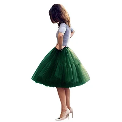 Image of Tulle Petticoat Tutu 50s Crinoline Skirt Hoopless Underskirt Slips Vintage Rockabilly Swing net Women DarkGreen