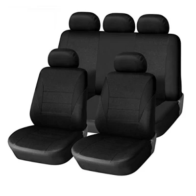 Image of 9 PCS BLACK FULL CAR SEAT COVERS UNIVERSAL SET FABRIC PROTECTORS FOR VAN TAXI