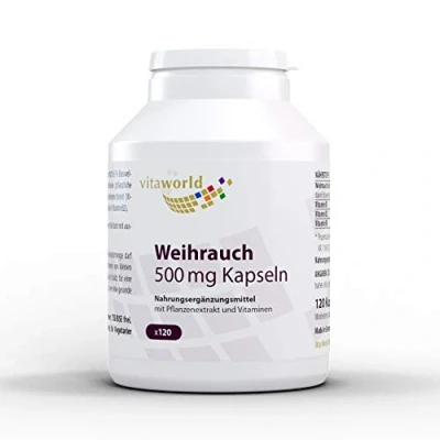Image of Vita World Boswellia serrata Extract (65%) 500mg Incense Weihrauch 120 Vegetarian Capsules + B Vitamins Made in Germany