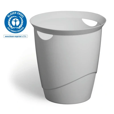 Image of Durable ECO Small Waste Paper Bin Bedroom and Office WastePaper Baskets Recycled Plastic Blue Angel Certified 16L Grey