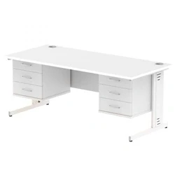 Image of Impulse 1800x800 Desk White Cable Managed Leg + 2x Fixed Pedestal