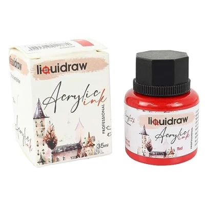 Image of Liquidraw Acrylic Inks for Artists 20 Colours Black White Available Waterproof Ink 35ml Professional Painting, Drawing, Paints, Art, Brushes, Paper, Board, Canvas, Fabric &amp; Wood (Red)