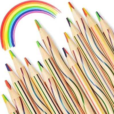 Image of ThEast 30 Piece Rainbow Coloured Pencils, 4 in 1 Colouring Pencils for Kids, Multi Adults Colouring, Drawing, Pre sharpened, Party Bags