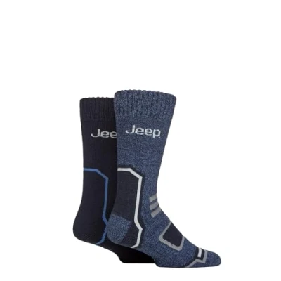 Image of Jeep Mens Thermal Boot Socks Cushioned, Soft, Breathable, Arch Supports for Walking, Hiking &amp; the Outdoors in a 2 Pair Multipack Size 6 11 Navy/Blue
