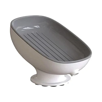 Image of SYNYEY Soap Dish Bar Holder 20 Degree Tilt Strong Sponge Draining Saver Tray with Suction Cup for Shower Bathroom Kitchen Sink, Drill , Removable