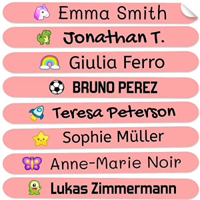 Image of 50 Personalized Minis Adhesive Labels to Mark Objects, Pencils, pens, etc. Measure 4,2 x 0,5 cm. Color Pink Basic