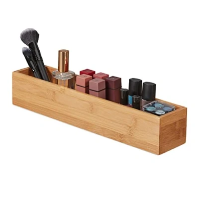 Image of Relaxdays Bamboo Box, Storage Bathroom, Kitchen &amp; Desk, Elongated Narrow, Organiser, Container, 7 x 38 8 cm, Natural