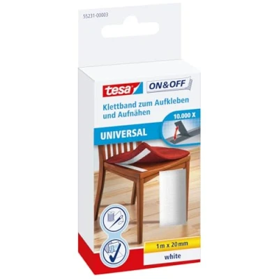 Image of tesa 55231 On/Off Hook and Loop Sew Stick Tape, 20mm x 1m White 00003 01