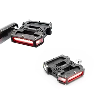 Image of REDSHIFT ARCLIGHT PRO Flat Bicycle Pedals with LED Lights, Auto On Off, 36+ hr Battery, USB Rechargeable, Weatherproof, Aluminum Bike Pedal 9/16in Steel Spindle and Traction Pins Black