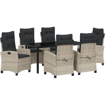 Image of vidaXL 7 Piece Garden Dining Set with Cushions Light Grey Poly Rattan.