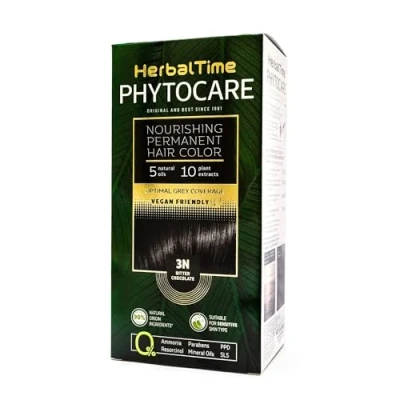 Image of Herbal Time Phytocare Permanent Hair Dye Color Bitter Chocolate 3N Professional Natural Kit Nourish and Protect Your Ammonia, PPD SLS Free 124.5 ml