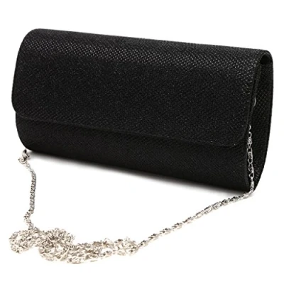 Image of IOOOFU Women&#039;s Evening Shoulder Bag Bridal Clutch Party Prom Wedding Envelope Handbag Black, 20x11x5cm/7.87x4.33x1.97in