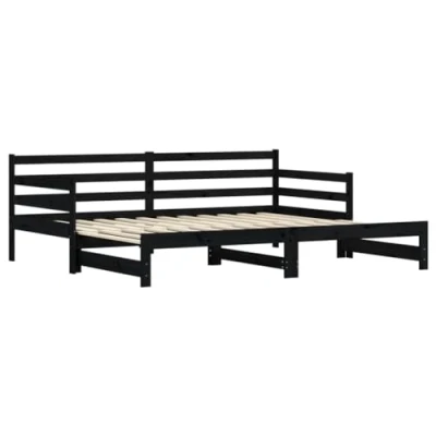 Image of vidaXL Daybed with Trundle, Black Solid Pinewood, Versatile double duty Sofa and Bed, Space saving Design Storage Availability, Suitable for Living Room, Bedroom